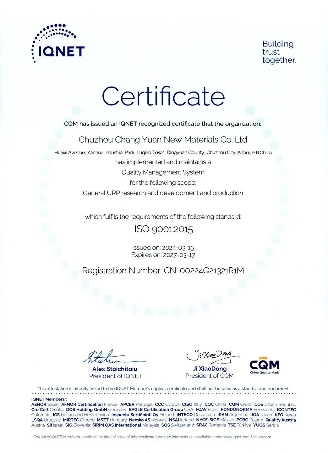 IQNet ISO 9001 Certificate