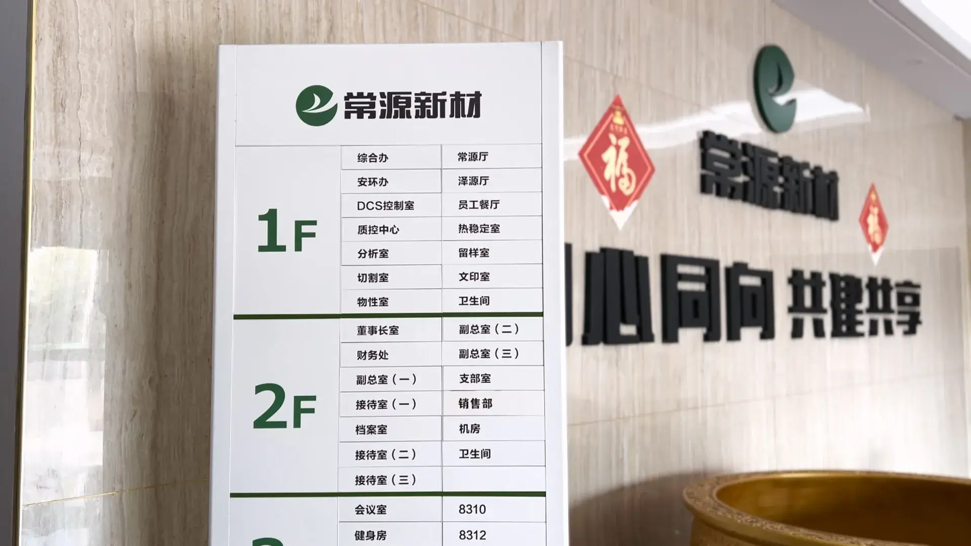 A directory sign in the lobby of the Changyuan New Materials office